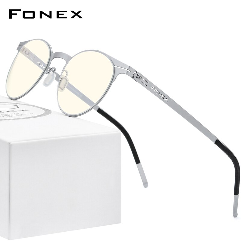 Fonex blåt lys blokerende briller kvinder runde uv-stråler filter computerspil skrueløse briller rammer fab 014: Sølv