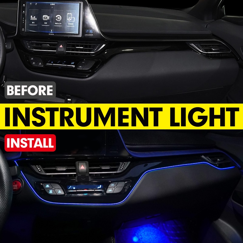 Instrumentpanel listverk atmosfære lys til toyota chr interiør ledet blå dashbord ramme lampe til toyota c-hr