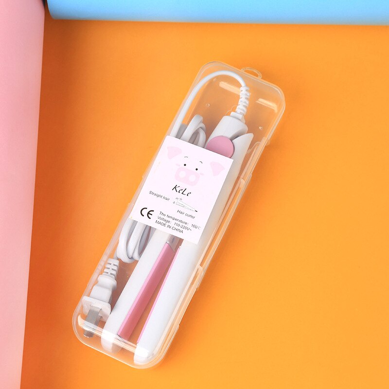Mini fer à lisser électrique en céramique avec prise européenne,bigoudi, outils de mise en plis avec papillote, ,: WHITE