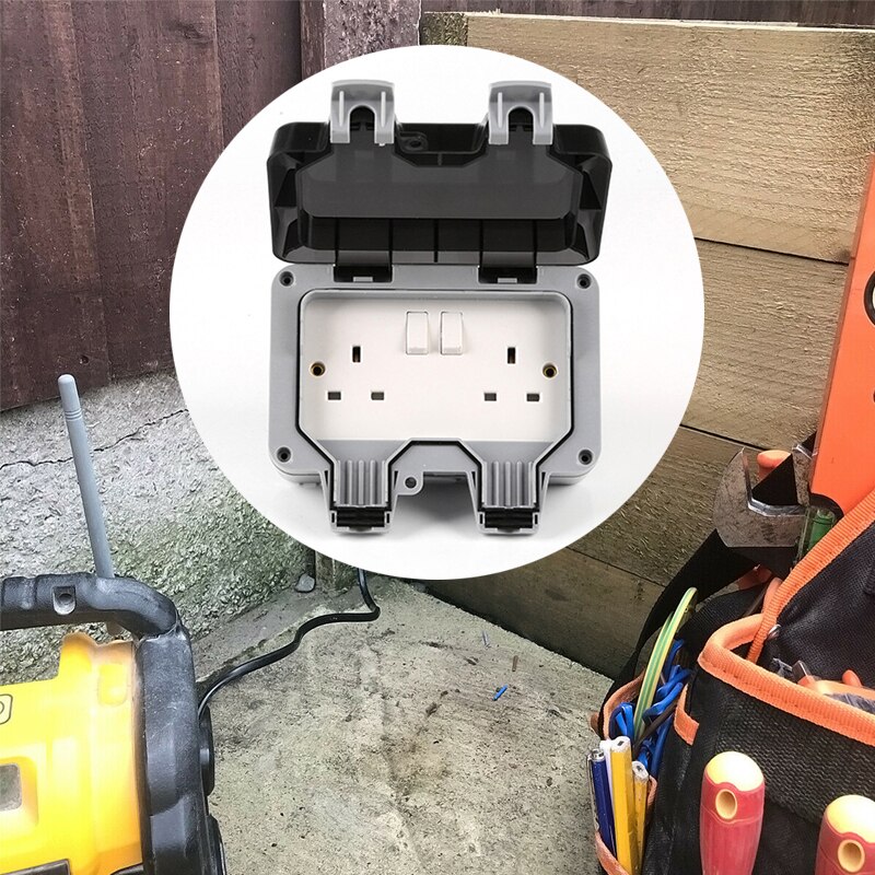 Double Socket Waterproof Outdoor 13A UK Double Socket Switched Socket Double IP66 Outside Use Wall Power Socket Box: 01