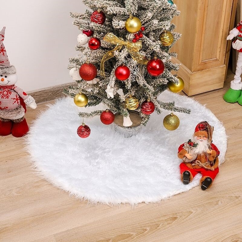 90/120Cm Kerstboom Rok Witte Sneeuwvlok Pluche Mat Faux Bont Voet Tapijt Thuis Xmas Tree Nieuwjaar decors Noel Schort Ornament