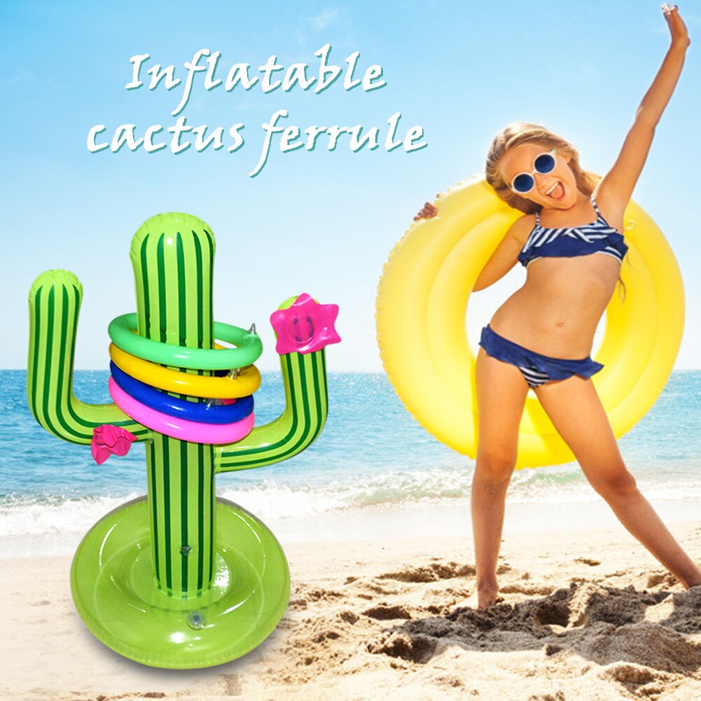 Cactus Gonflable Avec 4 Anneaux De Lancer - Décoration PVC Pour Fête, Jardin, Plage - Dimensions 69x36x35 Cm