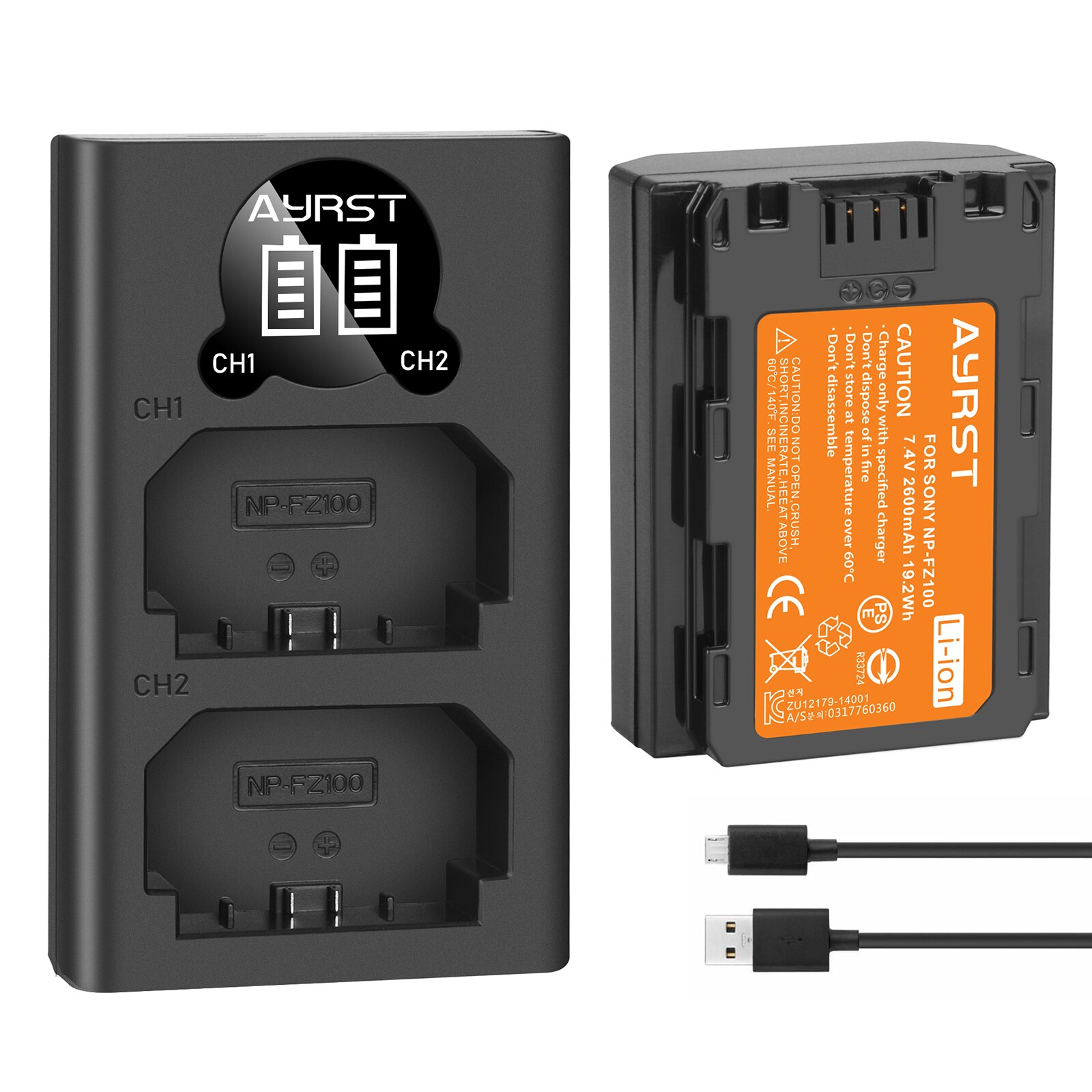 2600Mah NP-FZ100 NPFZ100 Camera Batterij + Dual Usb Oplader Voor Sony NP-FZ100, BC-QZ1, Sony A9, alpha A7R Iii, A7 Iii, ILCE-9: 1batteryand1charger