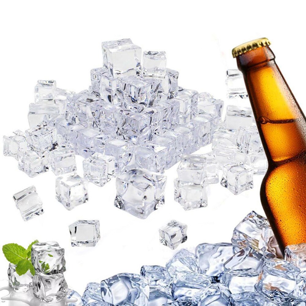 100 sztuk 20mm kostki kwadratowe szkło połysk kostki lodu sztuczny akryl kostki lodu krystalicznie czyste fotografia rekwizyty kuchnia D