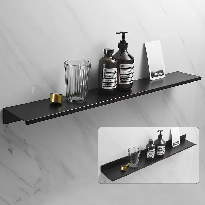Acessórios do banheiro espaço de alumínio preto prateleiras do banheiro cozinha prateleira parede chuveiro rack armazenamento 30-50cm sala estar organizador
