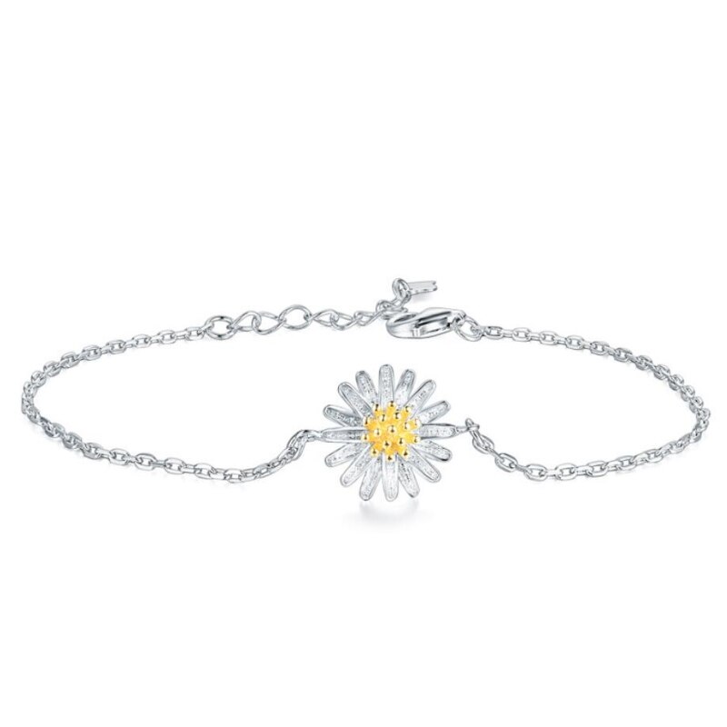 Korea Fresh Simple Flower Wild Chrysanthemum 925 Sterling Silver Temperament Female Trendy Resizable Bracelets SBR024