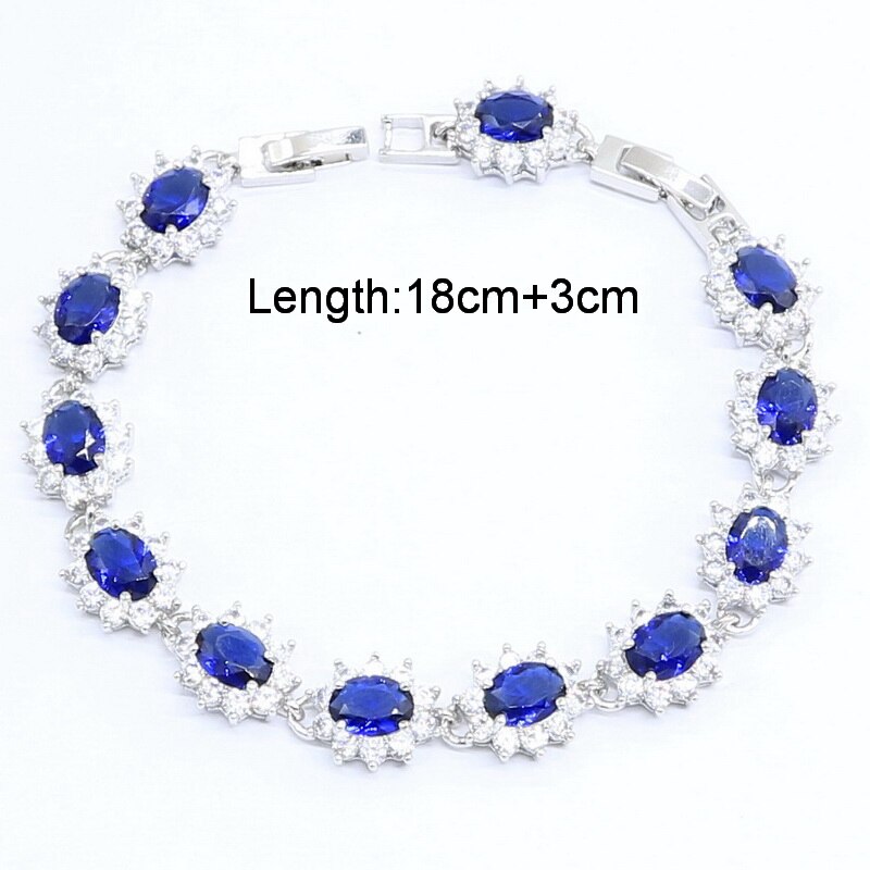Silver färg bröllop smycken set för kvinnor blå halvädelst armband örhängen halsband hänge ringar box