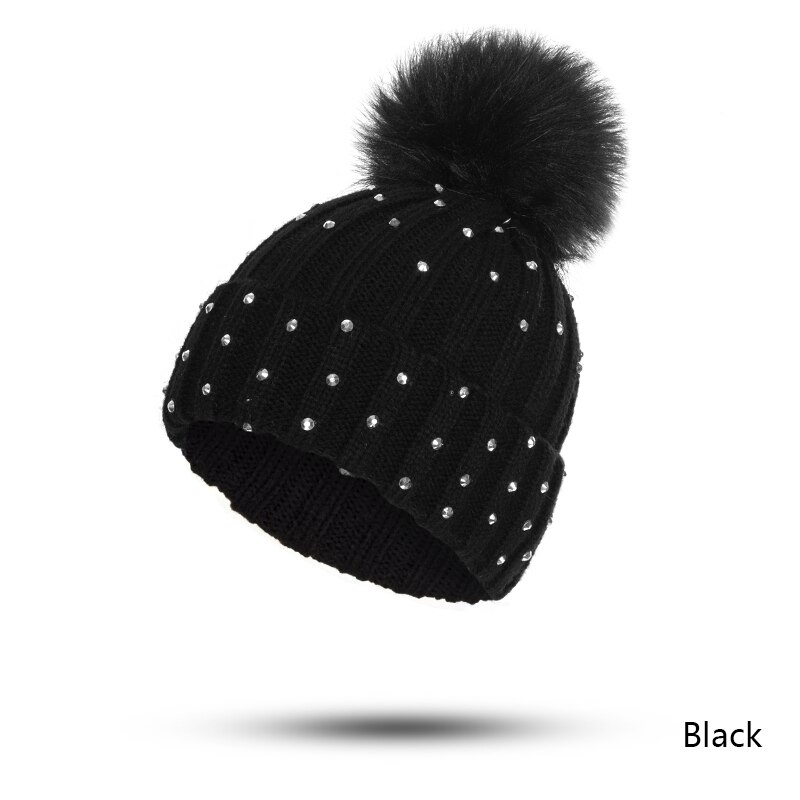 GROUPJUMP-Gorro con pompón de punto para niño, gorros, gorros para niña, gorros con diamantes de imitación, gorro para niño