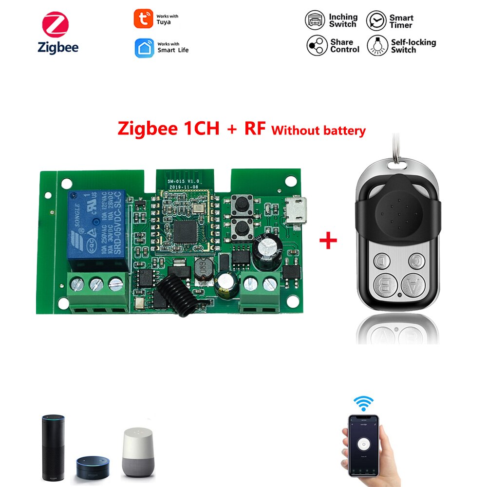 Zigbee 3.0 Wifi Smart Switch Home RF Relay Module 1/2/4 Ch DC 12V 24V 7V-32V Voice Group Remote Control Work With Tuya Alexa: Zigbee 1CH and RF