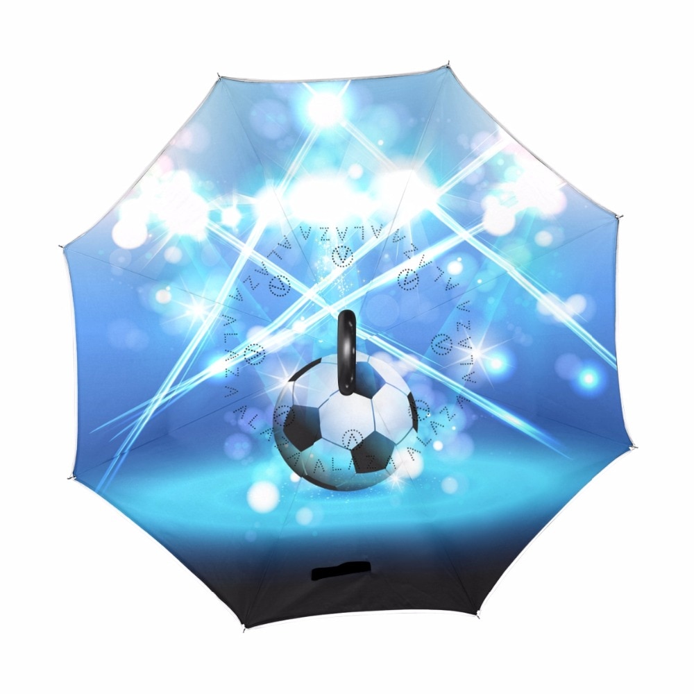 De fútbol a prueba de viento inversa plegable de doble capa fluorescente de paraguas soporte autónomo protección contra la lluvia C-gancho manos para coche