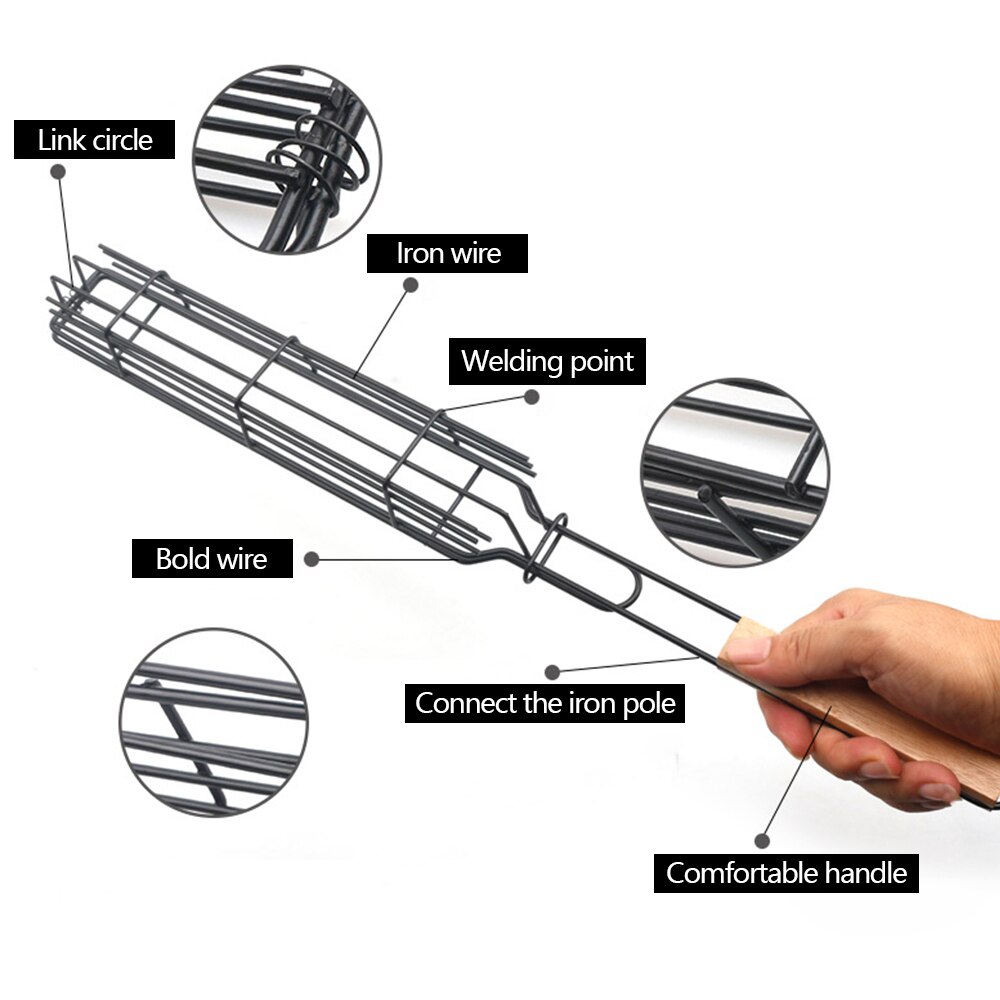 BBQ Grill Mesh Stainless Steel Barbecue Grilling Basket Portable Fish Grilling Mesh Barbecue Basket BBQ Tool Kitchen Accessories