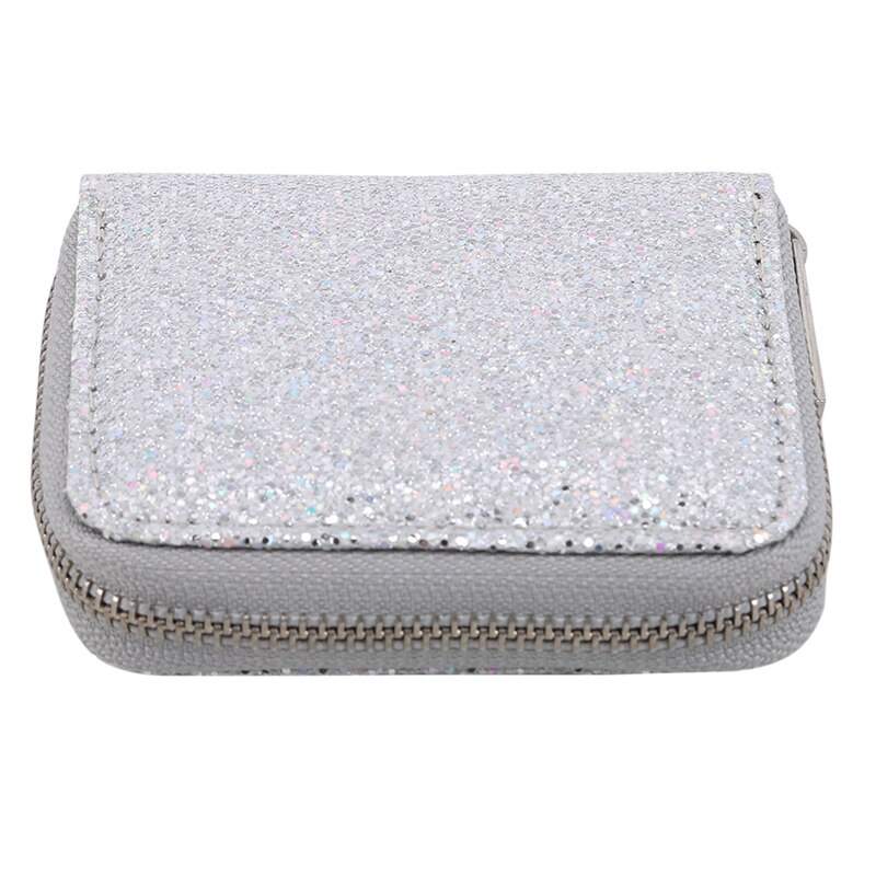 Leren portemonnee dames kwastje rits korte portemonnee glitter dames kleine creditcardhouder portemonnees pailletten: Zilver