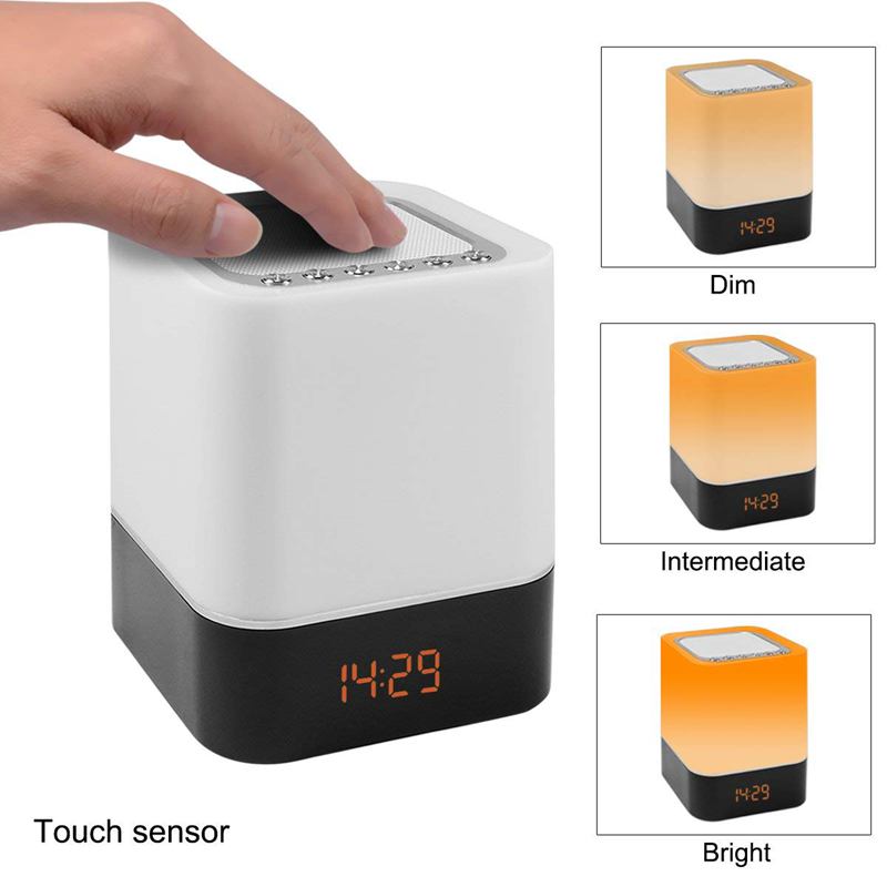 Touch Control Bedside Lamp with Wireless Bluetooth Speaker Table Alarm Clock Bluetooth with Changing Led Night