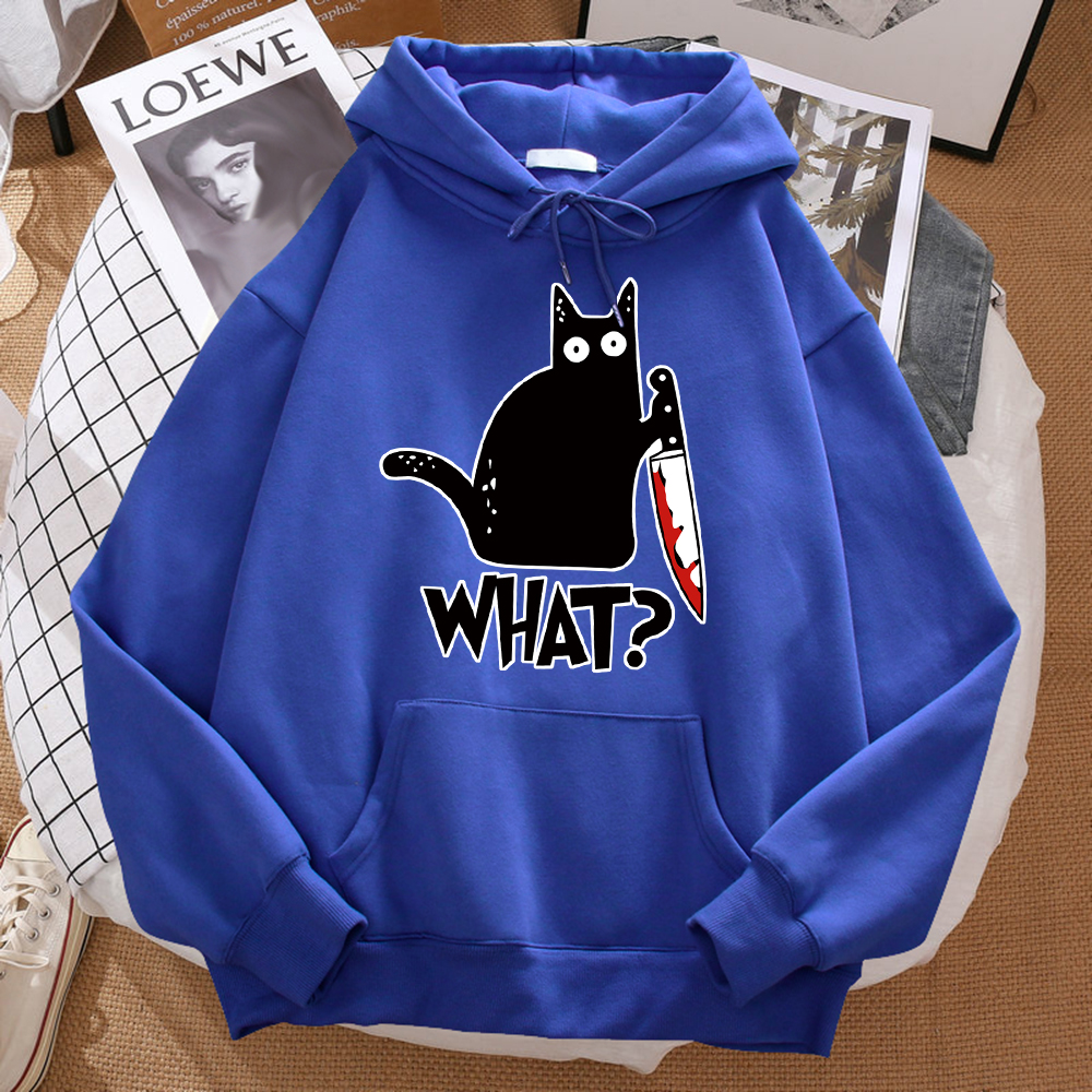 Que lindo pequeño gato negro sosteniendo un cuchillo hombres Sudadera con capucha calle polar Sudadera con capucha Hipster otoño sudadera Hip Hop ropa mujer: S / Azul cielo
