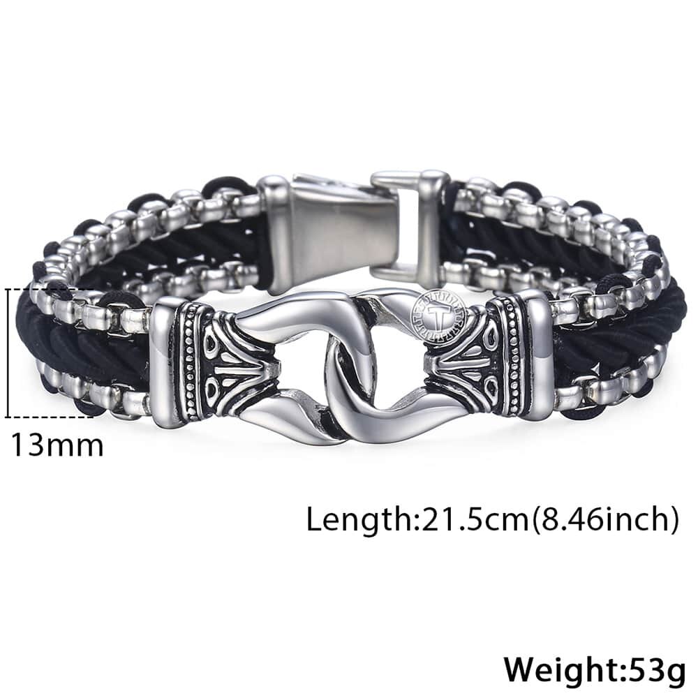 Trendsmax heren Armbanden Zwart Lederen Streng Rvs Knoop Armband Mannelijke Mode-sieraden 13mm HB496