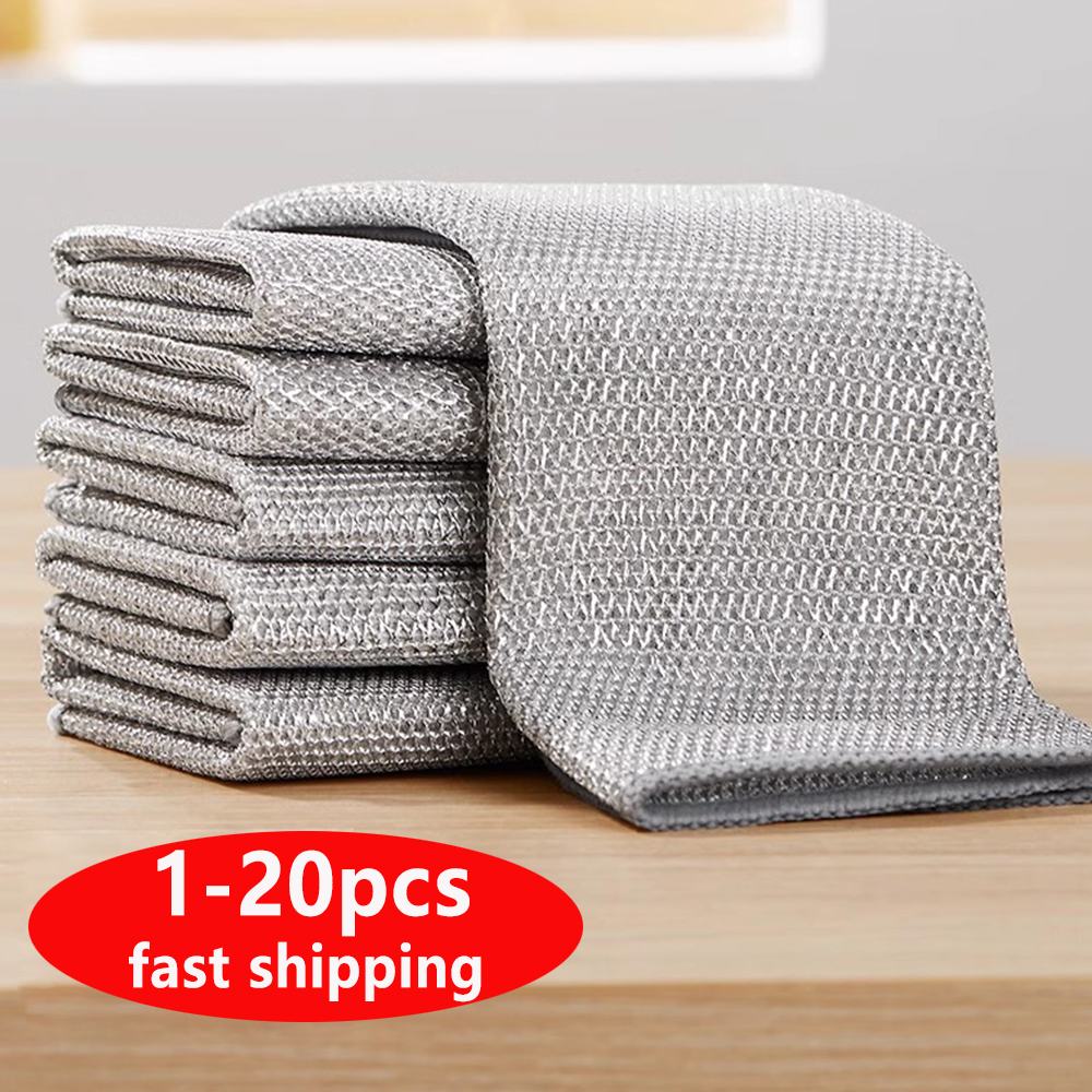 Pano de limpeza mágico de cozinha, fio de aço de metal, toalha de lavar louça, panos de metal antiaderentes, prato de cozinha, toalha de lavagem, ferramentas limpas: S
