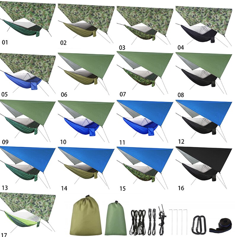 1pcs outdoor camping nylon parachute cloth automatic quick-opening mosquito net hammock canopy set sky tent S7B0983