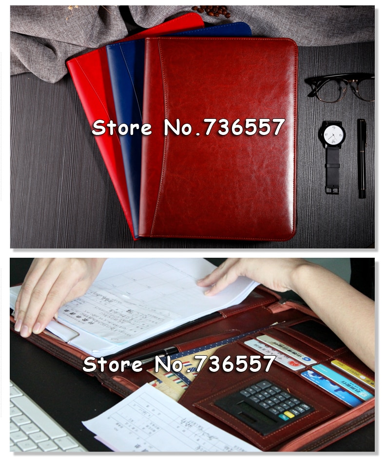 A4 office PU leather zipper portfolio folder document business executive padfolio classification