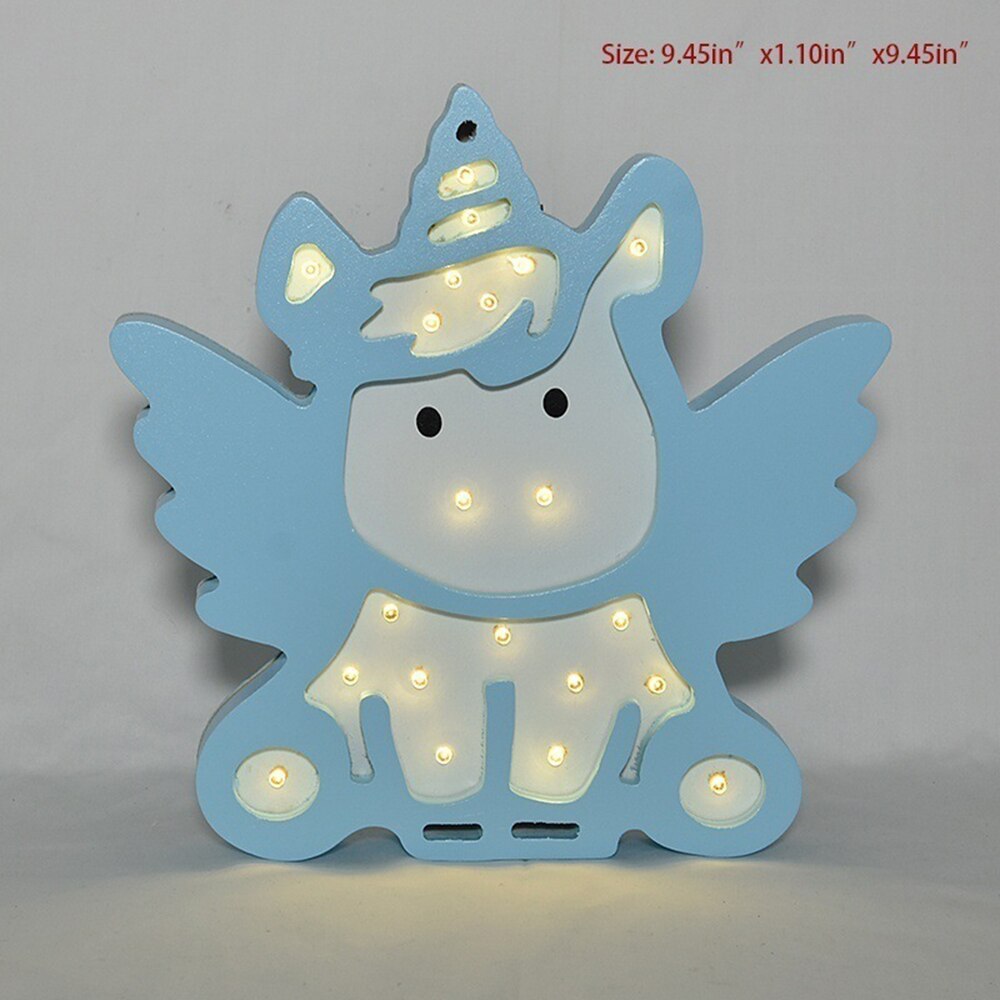 de unicornios de dibujos animados luz nocturna con batería de potencia lámpara encantadora Infantil interruptor BB resplandor lámpara de noche para bebé niño niña juguete para: blue