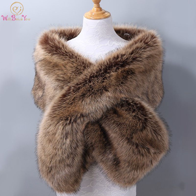 42 kleuren 165 * 28 cm bruin namaakbont bruiloft sjaal vrouw partij stola bruid cape mantel winter bruids wrap bolero accessoire voorraad