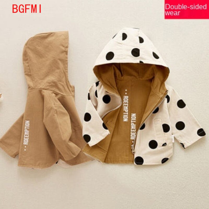 Girl Windbreaker Coat Autumn Children's Hooded Top Baby Wave Dot Both Sides Wear Windbreaker Toddler Baby Boy Girl Clothes