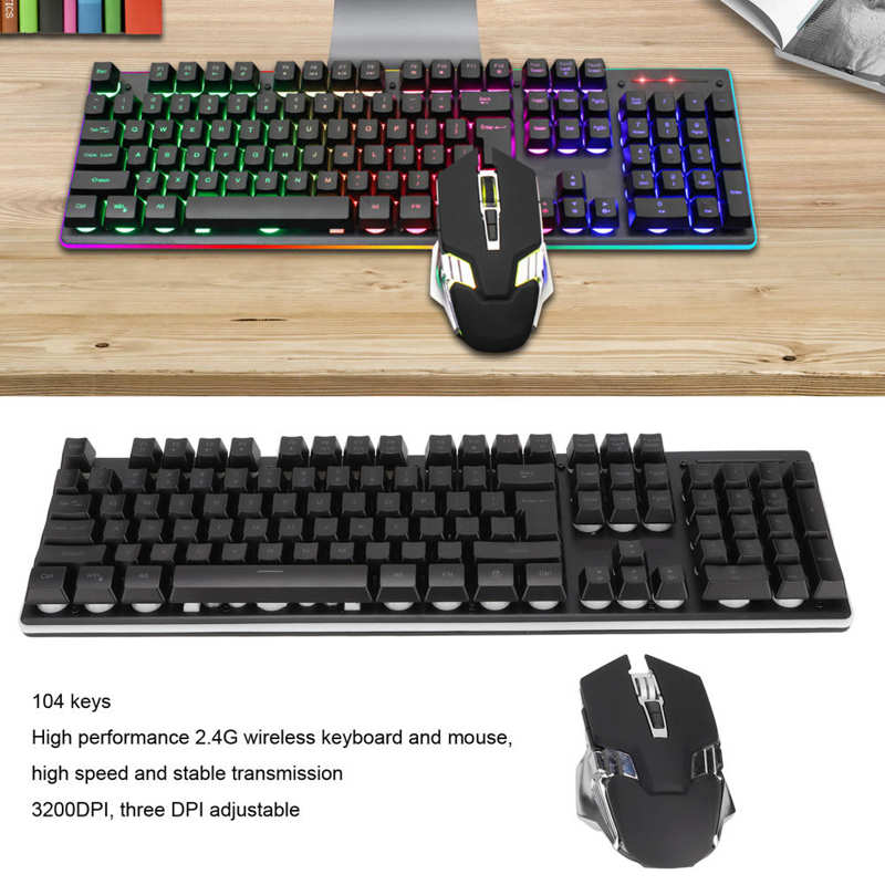 RGB Keyboard Mouse Combo LED Backlit Rechargeable 2000mAh Battery 7D 3200DPI Mice Wireless Keyboard Mouse Set for PC Gamer