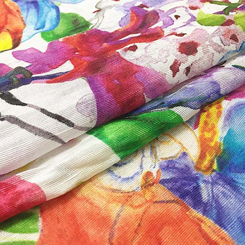 Plante og fugl farverig papegøje og blomsterprint silke linned stof, sln 124