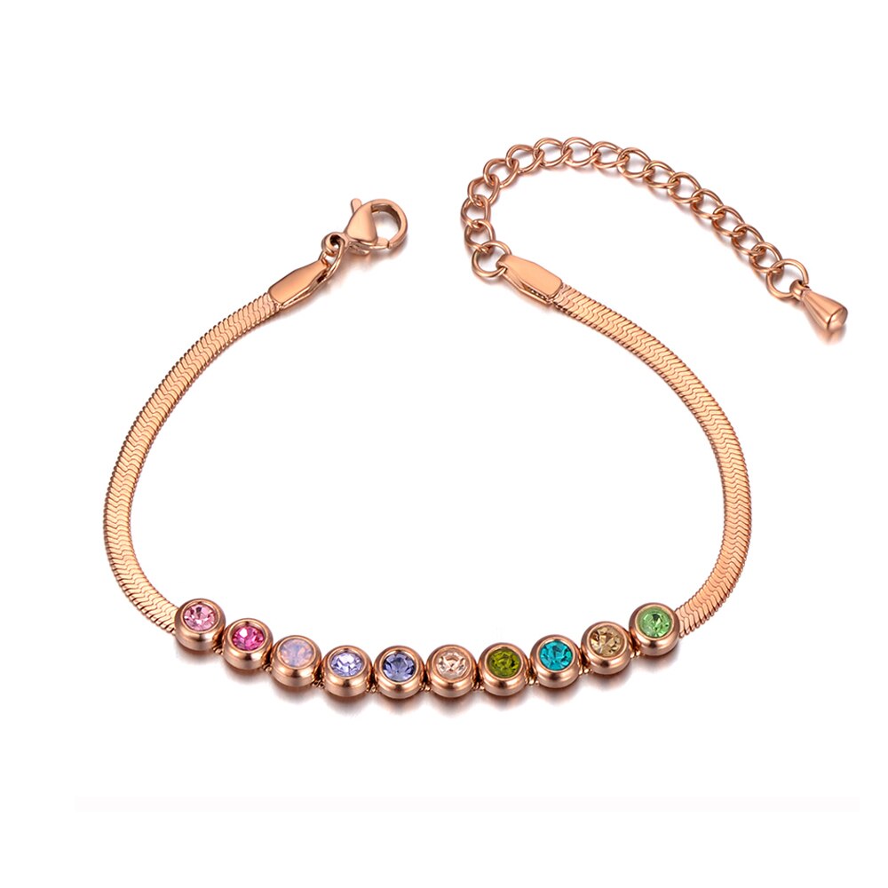 Lokaer modisch Edelstahl Gemischt Farbe Kristall Charme Armbänder Für Frauen Mädchen Böhmen Rose Gold Schlange Kette Armbinde B20046: Rose Gold Farbe