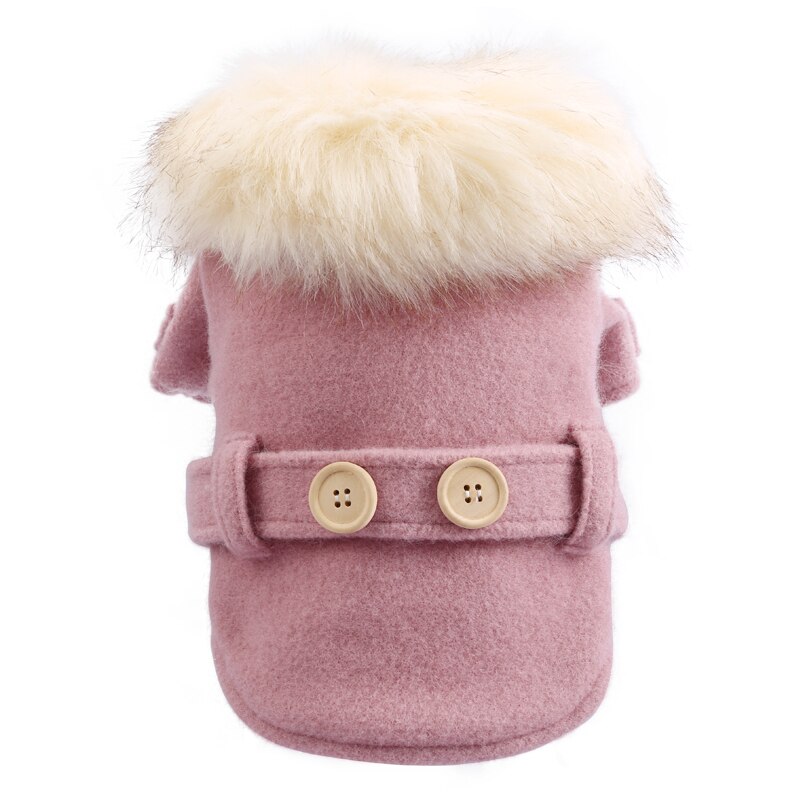 Stor pälskrage hundkläder vinter varm hund jacka kappa valp rosa kaffe litet djur snö katt dun outfit: Rosa / Xl