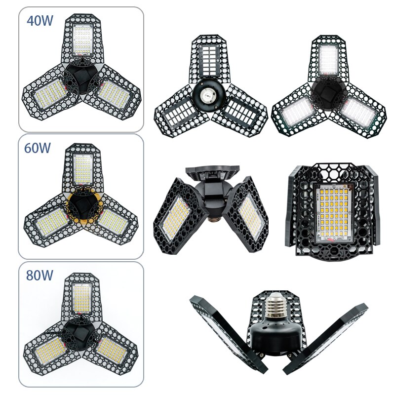 2pcs/lot LED Garage Light 40W 60W 80W Industrial Lamp E27 85V-265V Brightness Deformable LED High Bay Workshop Warehouse Lights