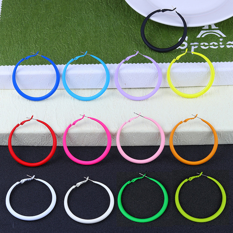 Summer Colorful Neon Hoop Earrings Pink Blue Green Yellow Large Circle Earrings for Women Girl Rock Punk Jewelry