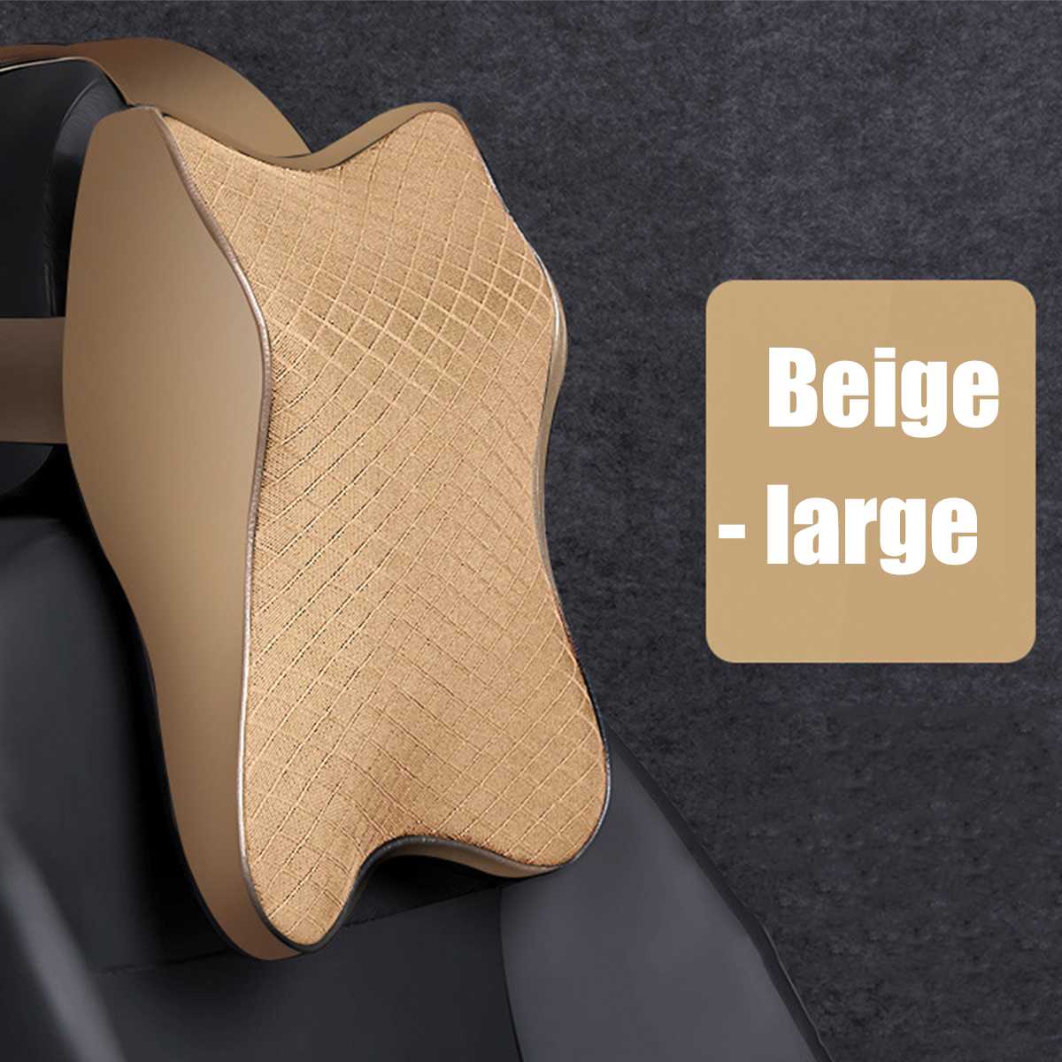 Bil lændestøtte memory skum hovedstøtte pude sæde støtter sæt rygpude justering automatisk nakkestøtte lændepuder sæde: Stort beige hoved
