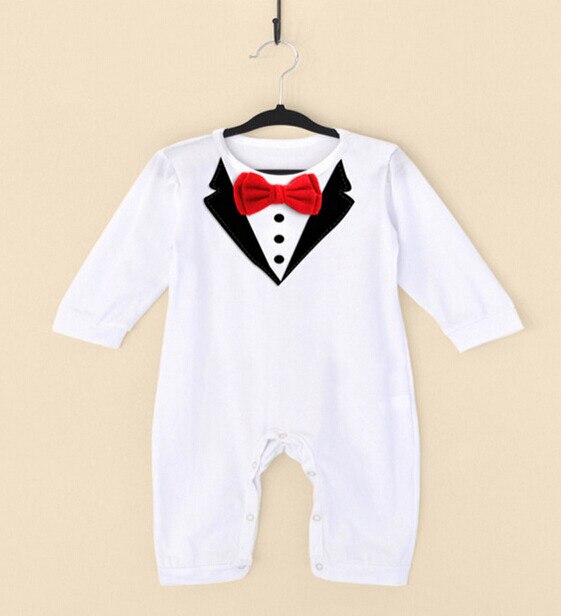 Emmababy 1 stuks jongen baby strik gentlemanon bedekt knoop romper jumpsuit kleding zwart wit twee kleur opties 0-36m: Wit / 3t