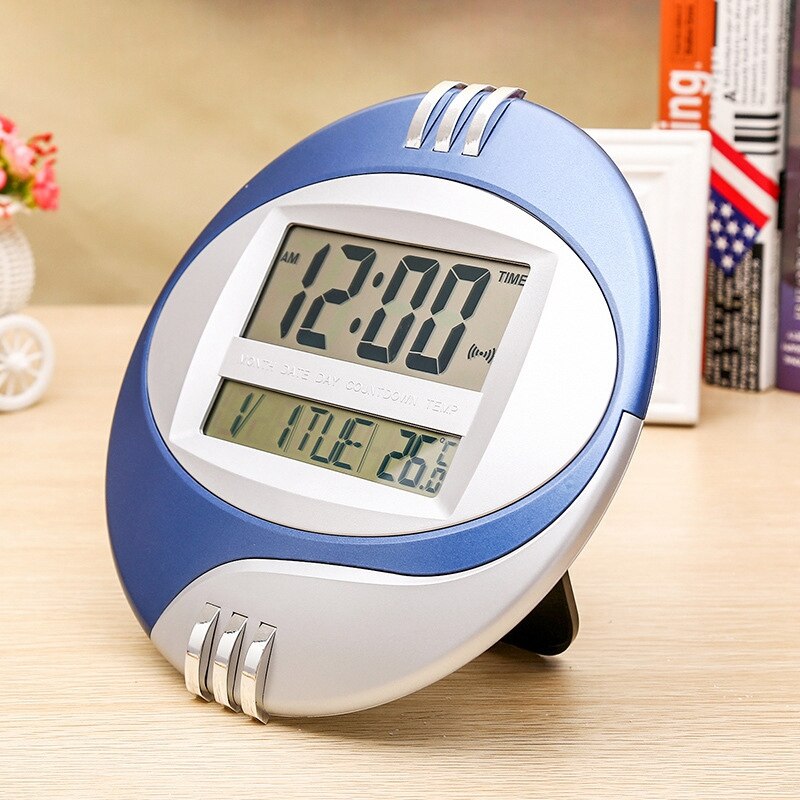 Number Display LED Electronic Wall Clock Snooze Table Clock Mute Bracket Clock Round LCD with Calendar Temperature