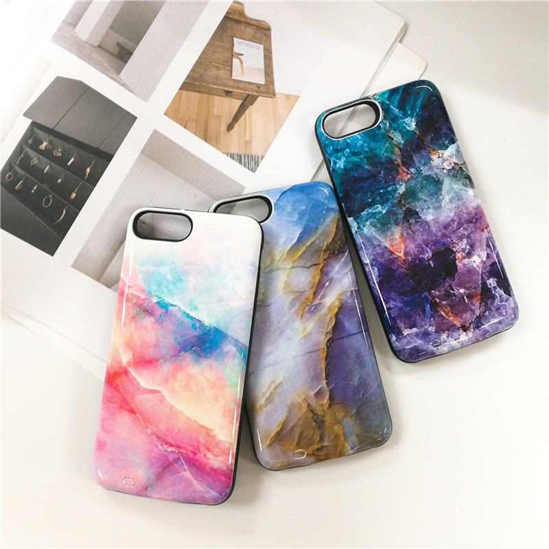 Coque de chargeur de batterie pour iPhone 7 8 6 6S Plus, étui de charge pour iPhone SE , banque d&#39;alimentation Portable mince, pierre de marbre multicolore