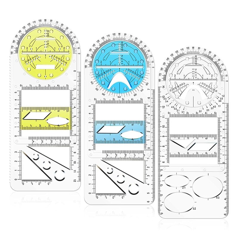 3 Pieces Multifunctional Geometric Ruler Mathematics Drawing Ruler Measuring Tool Geometric Measuring Draft Rulers: Default Title