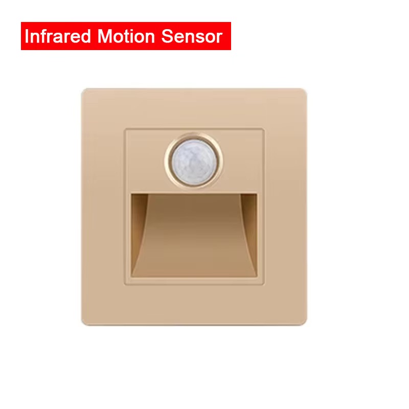 Luces de escalera con Sensor de movimiento infrarrojo, lámpara de pared para escaleras interiores y exteriores, luz LED empotrada de 3W para decoración de escaleras y dormitorios: Oro