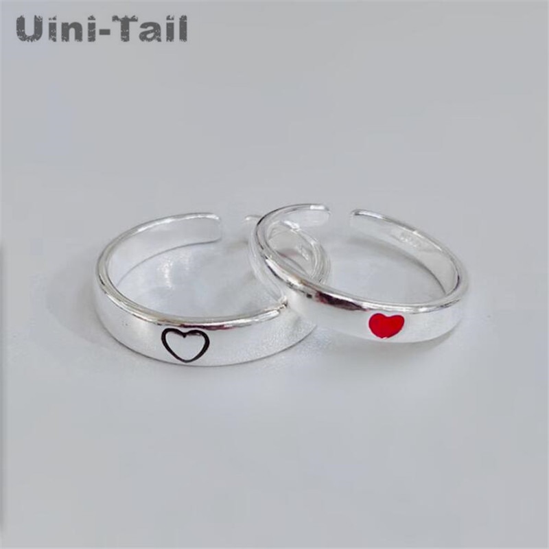Uini-tail 925 sterling zilveren rode hartvormige openingspaarring trend sieraden