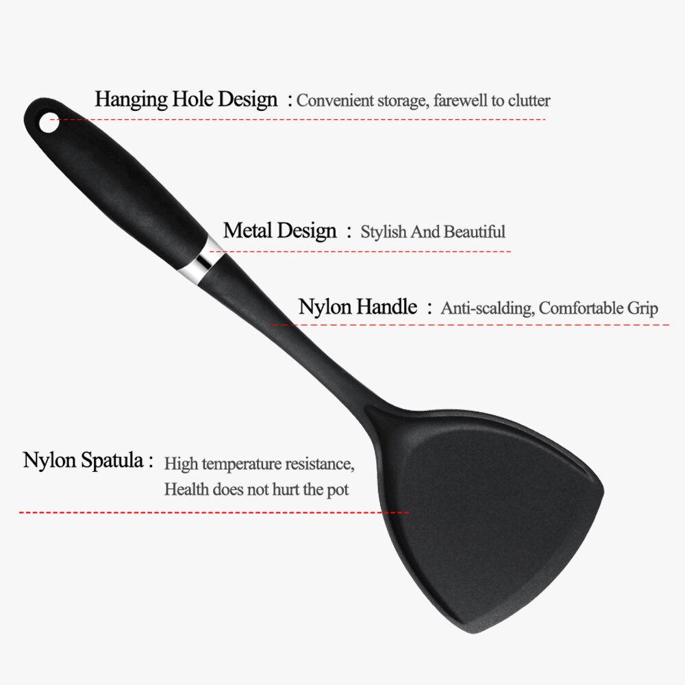 10PCS Cooking Tools Set High Temperature Resistant Nylon Kitchenware Shovel Turners Kit Black Cookware Utensils Kitchen Supplies