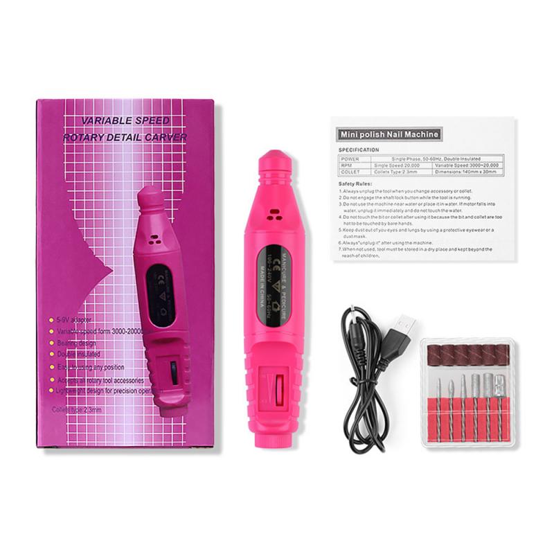 Kit profissional com caneta para manicure, kit com caneta para manicure e pedicure, lixa de unha e ferramentas para cuidados com as unhas carregador usb usb