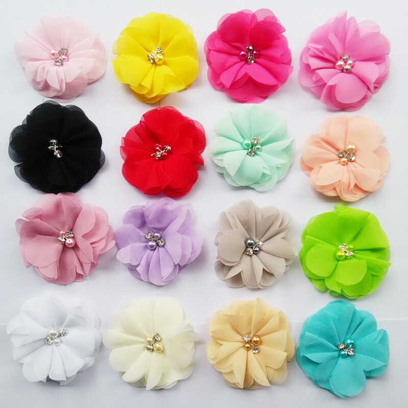 3 "Chiffon Blumen Perlen Spitze Haar Blume Für Stirnbänder Haarschmuck 50 stücke Profi Los