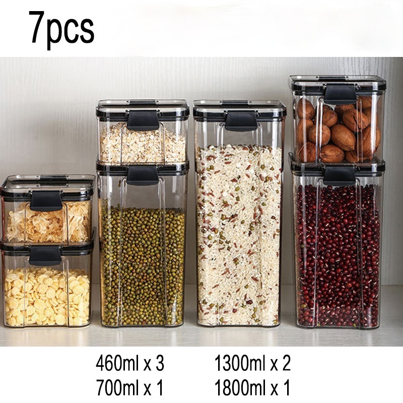 1800ml Set Stackable Kitchen Sealed Jar Plastic Food Storage Box Multigrain Storage Tank Dried Fruit Tea Jar Storage Containers: D