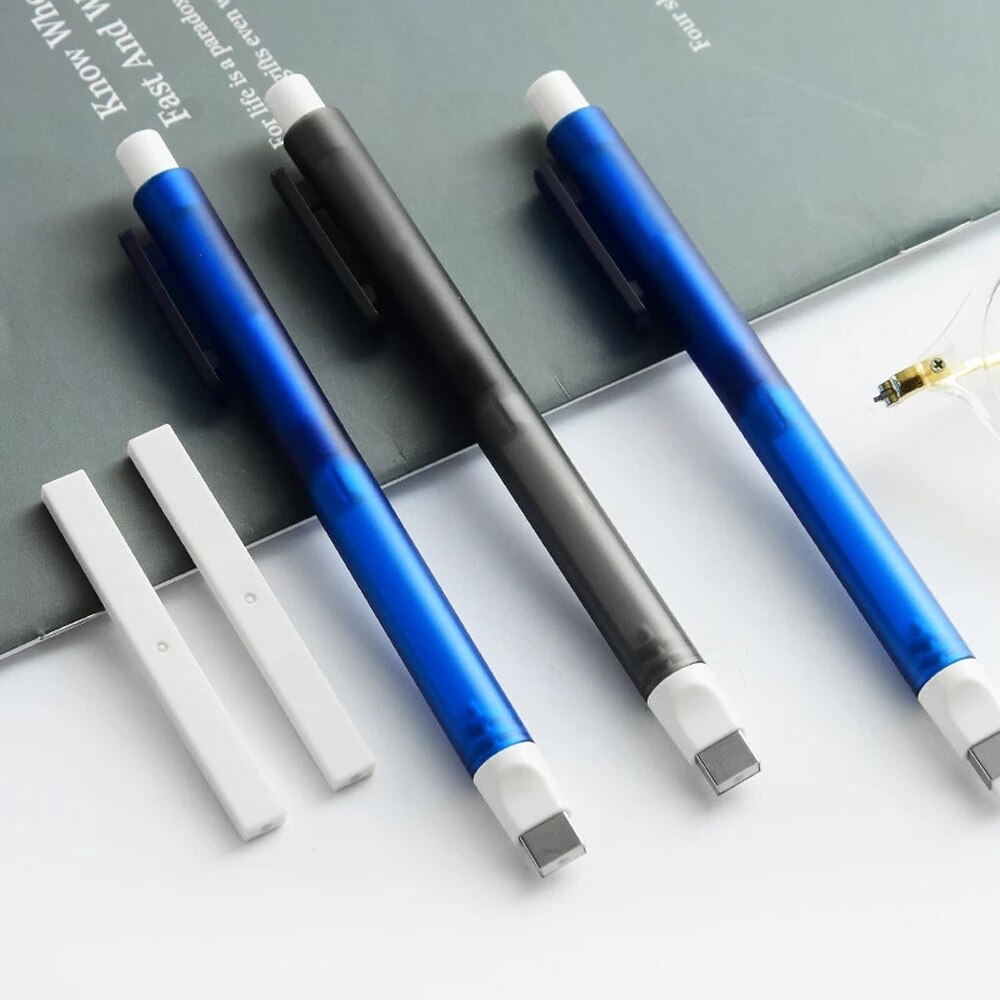 Press Retractable Pencil Eraser Pen Shape Drawing Eraser Telescopic Writing Tool School Supplies Stationery
