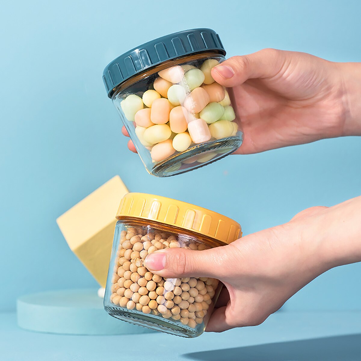 1 Set 2pcs Glass Sealed Storage Can Bird's Nest Cup Food Storage Container Grain Jar for Home Office Kitchen