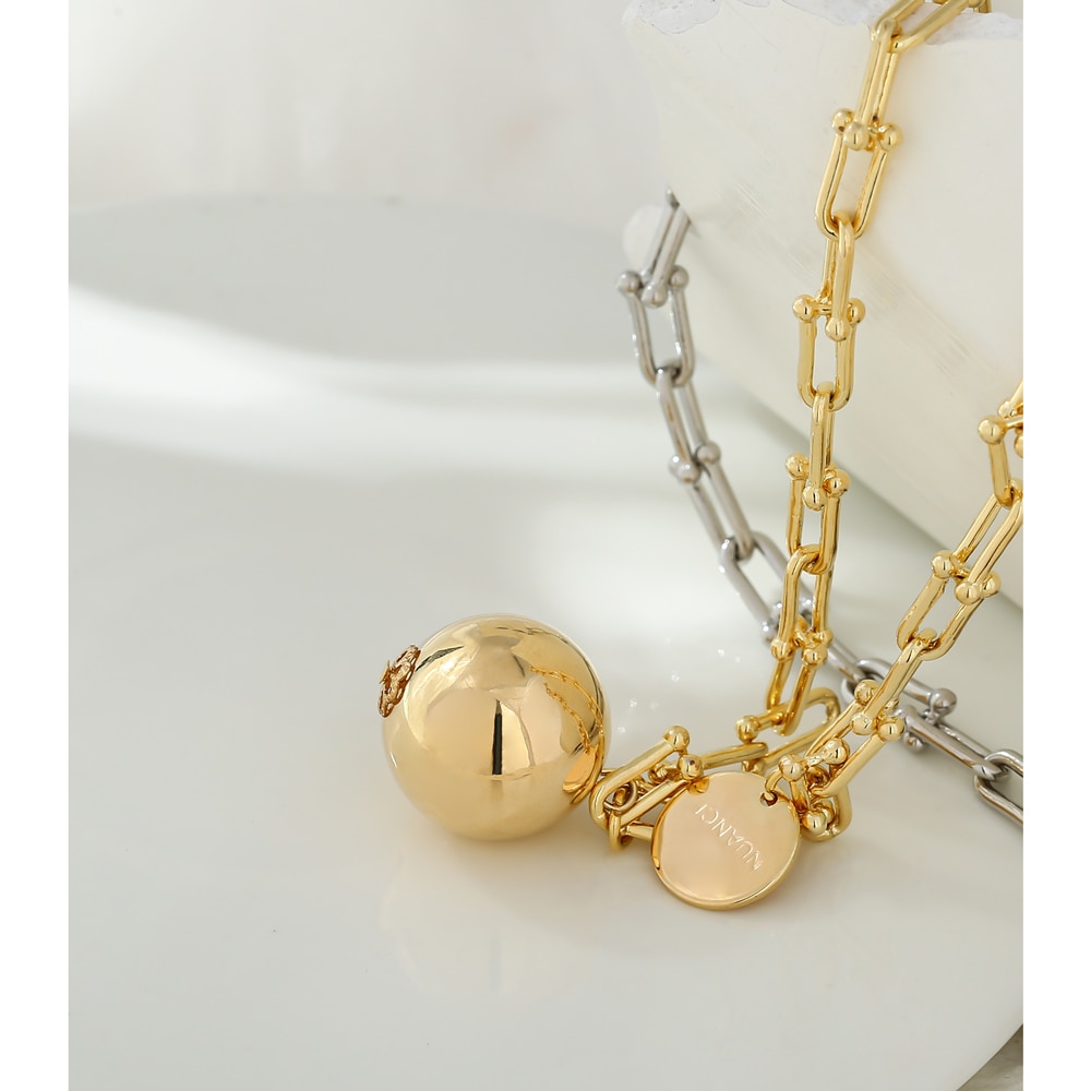 Yhpup statement vedhæng metalkugle rund choker halskæde charme tekstur kæde halskæde бижутерия для женщин