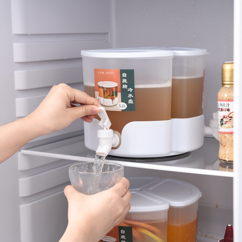 Rotating Jug Refrigerator Refrigerated Juice Jar With Faucet Cold Water Pitcher Large Capacity 5.2L Home Cold Water Bucket Jugs