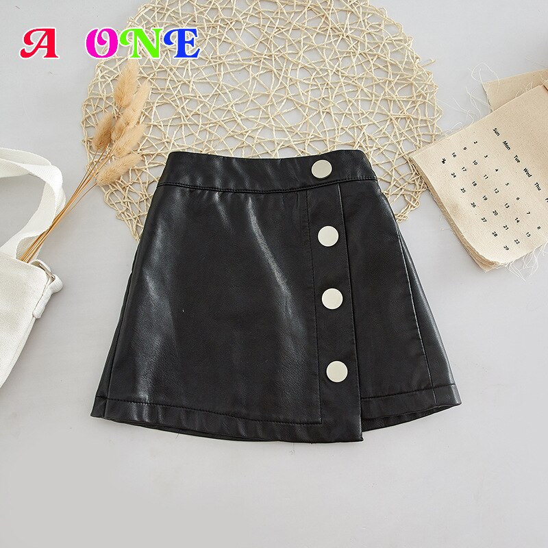 Falda de cuero para niña, falda de PU para niña pequeña, bolsa de aire exterior, Falda corta de cuero a la cadera de 2 a 14 años, para primavera y otoño: 3T   (high 90-100cm)