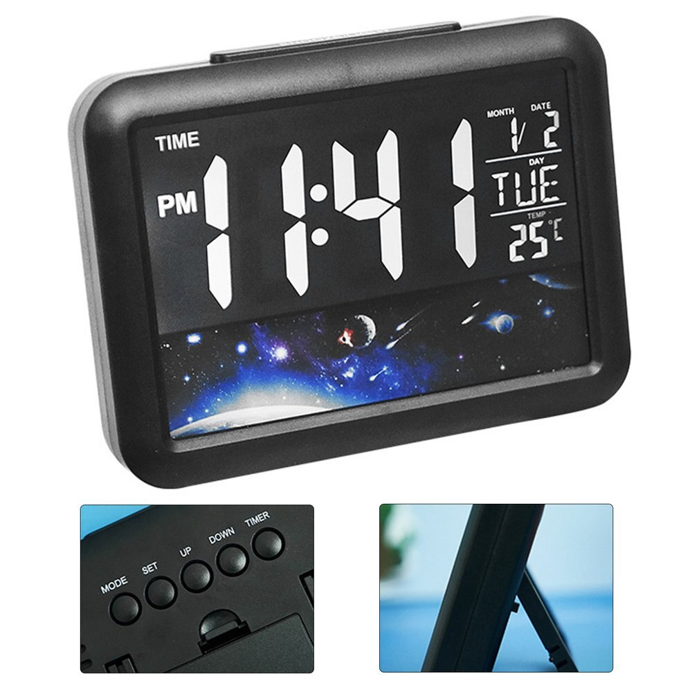 Universe print shell Color Screen Children's Electronic Clock Alarm Clock LCD Electronic Clock For Children