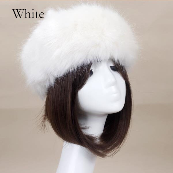 Winter Thick Furry Hairband Fluffy Russian Faux Fur Women Girl Fur Headband Hat Winter Outdoor Earwarmer Ski Hats: White