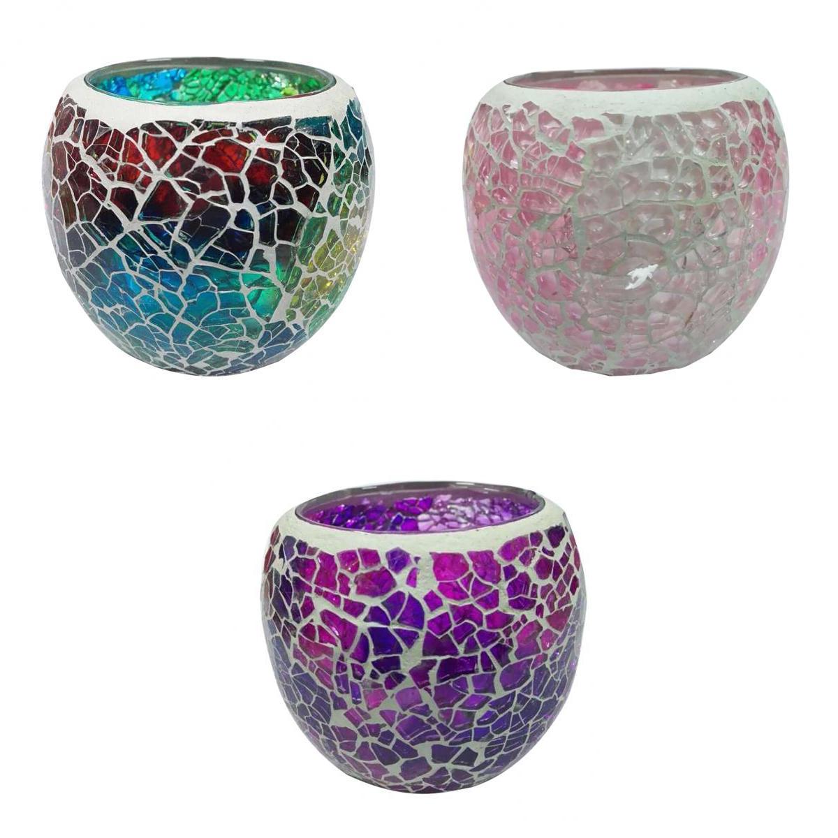 3 stk. håndlavet mosaik glasmaleri lysestage telys saftige planter lille plante blomsterpotte